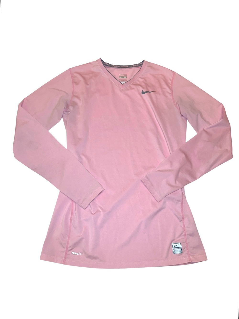 Nike Pro Combat Dri-FIT Fitted Long Sleeve V-Neck Top Medium Pink